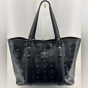 MCM Iconic Visetos Leather 2018 Tote Black & Gray w/ Silver Hardware. COA Incl.